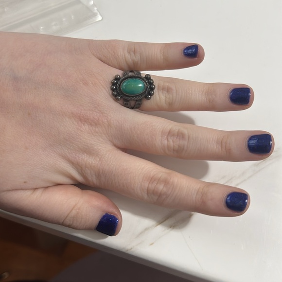 Vintage Navajo Green Turquoise Sterling Silver Stamped - Picture 2 of 4